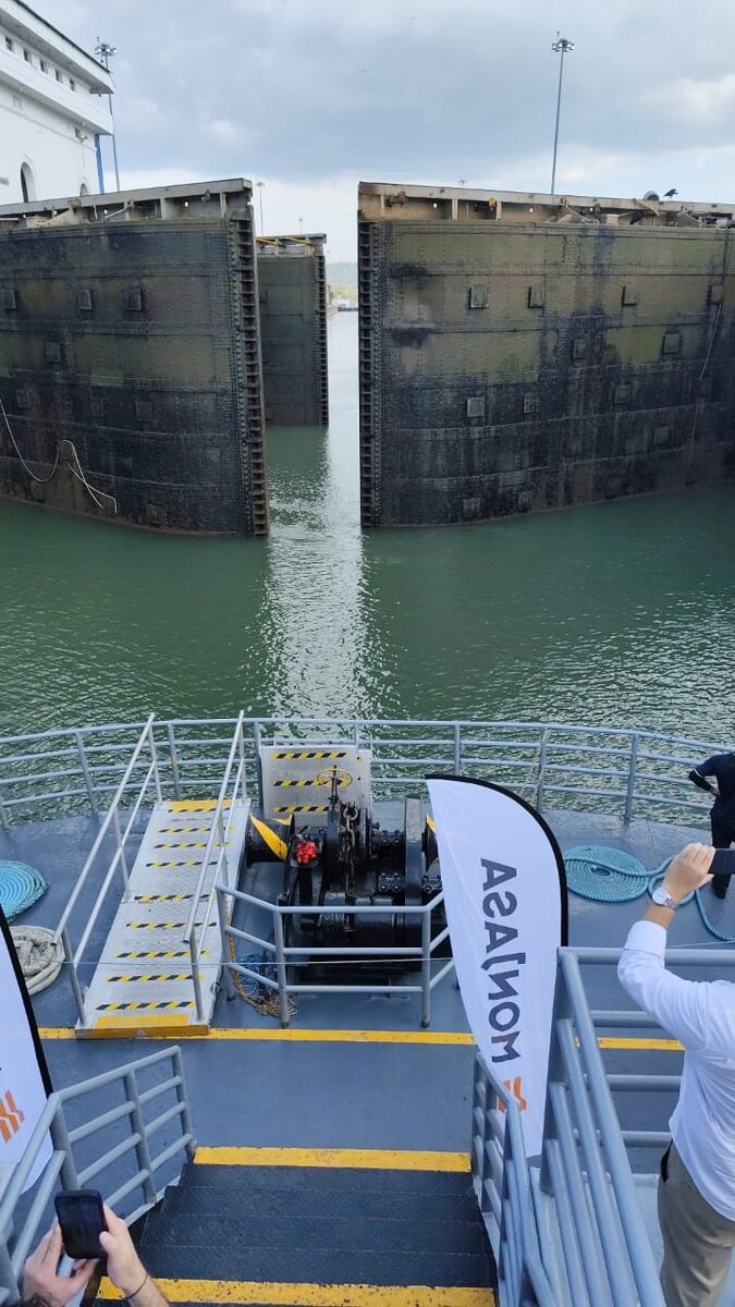 Panama Canal lock gates opening